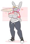  &lt;3 anthro big_breasts blue_eyes breasts buckteeth cleavage clothed clothing clothing_lift female footwear frannie_funbun hair hat hi_res huge_breasts kilinah lagomorph looking_at_viewer mammal one_eye_closed pants pink_hair rabbit shirt shirt_lift shoes solo standing teasing teeth under_boob wink 