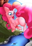  blue_eyes cutie_mark day detailed_background equine female feral friendship_is_magic fur hair hooves madacon mammal my_little_pony outside pink_fur pink_hair pinkie_pie_(mlp) smile solo tongue water 