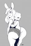  2018 alien ambiguous_gender big_butt butt clothed clothing duo girly greyscale hair hug huge_butt looking_back moi monochrome one_eye_closed partially_clothed puwa simple_background sqoon wink 