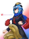  black_hair blonde_hair blue_hair boots character_name feathered_wings fur_trim japari_symbol kemono_friends losmal_indicus miniskirt multicolored_hair open_mouth pantyhose red_eyes sailor_collar scarf scientific_name sitting skirt solo southern_cassowary_(kemono_friends) wings 