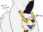  2015 ambiguous_gender animal_genitalia animal_penis anthro ball_hat balls between_legs black_penis blue_eyes blue_tongue canine canine_penis collar cute dialogue duo english_text erection faceless_male fox fur happy humor knot lol_comments male male/ambiguous mammal open_mouth panda-chan panda-chan_(character) penis penis_on_head phallicorn playful smile tan_fur tea_bagging text this_isn&#039;t_my_horn white_fur whitefox yellow_fur 