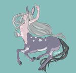  centaur full_body horse_ears long_hair low-tied_long_hair monster_girl signature simple_background small_breasts topless ttmary 