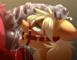  2017 animal_genitalia animal_penis applejack_(mlp) ball_lick balls big_macintosh_(mlp) blonde_hair brother brother_and_sister cum cum_drip cum_on_balls cum_on_penis dripping duo equine equine_penis eto_ya eyelashes faceless_male female feral friendship_is_magic gag gradient_background green_eyes hair horse incest licking looking_up male mammal messy my_little_pony oral penis pony ring_gag sex sibling simple_background sister solo_focus tongue tongue_out vein 