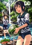  :d ^_^ ^o^ alternate_costume arm_up bangs bare_legs barefoot basket black_hair black_skirt black_swimsuit blue_ribbon blush closed_eyes competition_school_swimsuit cowboy_shot cucumber dated day dripping eyebrows_visible_through_hair facing_viewer food fruit fubuki_(kantai_collection) green_eyes hair_tie holding holding_food holding_fruit kantai_collection leg_up looking_at_viewer low_ponytail miyuki_(kantai_collection) multiple_girls nature one-piece_swimsuit open_mouth outdoors ramune ribbon rock rope sakura_(medilore) school_swimsuit school_uniform see-through serafuku shirt short_hair short_sleeves sidelocks skirt smile standing standing_on_one_leg swimsuit swimsuit_under_clothes tareme tomato tree twitter_username wading water water_drop waterfall watermelon wet wet_clothes wet_hair wet_shirt white_shirt 