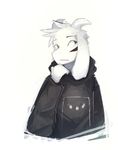  2016 anthro asriel_dreemurr boss_monster caprine clothed clothing fur glacierponi goat hi_res hoodie horn looking_away male mammal monochrome simple_background solo undertale video_games white_background white_fur 