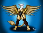  2014 anthro anthrofied avian beak breasts brown_feathers dominatrix feathered_wings feathers female friendship_is_magic fur gilda_(mlp) gryphon my_little_pony purple_feathers solo standing suirano white_feathers white_fur wings 