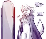  2017 angry anthro breast_expansion breasts canine cape chest_tuft clothing clovis_(twokinds) crossgender dialogue english_text featureless_crotch female fox hybrid keidran mammal mirror monochrome mostly_nude simple_background sketch solo sound_effects text tom_fischbach transformation tuft twokinds webcomic white_background wolf 