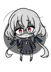  05tom16 1girl chibi eyebrows_visible_through_hair hair_between_eyes highres konno_junko long_hair low_twintails patchwork_skin red_eyes ribbon school_uniform solo twintails zombie zombie_land_saga 