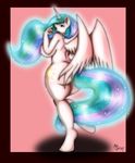  2015 anthro anthrofied big_breasts breasts butt cutie_mark equine feathered_wings feathers female friendship_is_magic glowing hair half-closed_eyes hi_res horn long_hair looking_at_viewer mammal multicolored_hair my_little_pony nipples open_mouth princess_celestia_(mlp) saliva solo suirano tongue tongue_out white_feathers winged_unicorn wings 