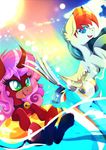  blue_eyes cutie_mark duo equine eyelashes fan_character feathered_wings feathers feral hair mammal multicolored_hair my_little_pony pegasus pink_hair rainbow_hair rariedash smile white_feathers wings 
