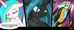  2016 anthro anthrofied breasts dialogue duo edit english_text equine feathered_wings feathers female friendship_is_magic hair half-closed_eyes horn long_hair mammal my_little_pony nude princess_celestia_(mlp) pussy queen_chrysalis_(mlp) restrained suirano tentacles text winged_unicorn wings 