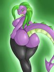  2017 aged_up anthro anthrofied big_butt blush breasts butt clothing crossgender dragon female friendship_is_magic green_eyes hi_res looking_at_viewer my_little_pony nipples non-mammal_breasts reptile scalie slit_pupils solo spike_(mlp) suirano wide_hips 