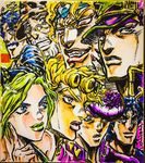  ashiya_kouhei beard blonde_hair blue_eyes blue_hair braid diamond_wa_kudakenai dio_brando double_bun evil_grin evil_smile facial_hair fingernails gakuran george_joestar giorno_giovanna glasses green_hair green_lipstick grin hat headband heart higashikata_jousuke highres jojo_no_kimyou_na_bouken jonathan_joestar joseph_joestar kuujou_jolyne kuujou_joutarou lipstick makeup multicolored_hair mustache nail_polish phantom_blood pink_hair pink_lips pompadour purple_eyes purple_hair red_lipstick red_nails school_uniform sharp_fingernails signature smile stardust_crusaders stone_ocean two-tone_hair vento_aureo 