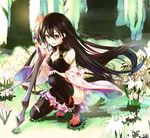  :d black_hair black_legwear blush breasts brown_eyes character_request cleavage commentary_request detached_sleeves flower forest full_body hair_between_eyes hair_flower hair_ornament holding holding_sword holding_weapon long_hair looking_at_viewer lord_of_vermilion lord_of_vermilion_iii medium_breasts nature one_knee open_mouth red_legwear reverse_grip sandals smile socks solo sword tabi thighhighs very_long_hair weapon wide_sleeves yue_(pixiv2547) 