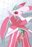  after_sex against_wall blush butt cum cum_inside cum_on_butt erection flora flora_fauna green_body hi_res humanoid looking_at_viewer lurantis male nintendo orgasm pata penetration penis pink_body plant pok&eacute;mon red_eyes simple_background solo video_games 