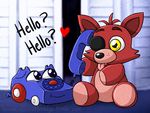  &lt;3 blue_eyes canine cute english_text eye_patch eyewear fangs five_nights_at_freddy&#039;s five_nights_at_freddy&#039;s_4 fox foxy_(fnaf) fur hasana-chan male mammal phone phone_guy_(fnaf) plushie red_fur smile solo text tongue tongue_out toy video_games yellow_eyes 