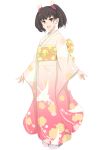  1girl :d furisode highres japanese_clothes kimono long_sleeves obi obijime open_mouth original sash smile socks varitora 