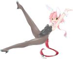  animal_ears armpits bare_shoulders breasts brown_eyes bunny_ears bunnysuit butsu_menhou character_request cuffs fishnet_pantyhose fishnets high_heels highres leg_up long_hair looking_at_viewer pantyhose pink_hair pointy_ears sengoku_bushouki_muramasa simple_background small_breasts smile solo white_background 