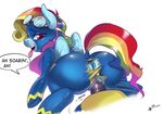  2016 absurd_res alternate_hairstyle anus butt clothing dialogue duo english_text equine eyewear feathered_wings feathers female feral friendship_is_magic goggles hair hi_res long_hair male male/female mammal mrscurlystyles multicolored_hair my_little_pony open_mouth pegasus penetration penis pussy rainbow_dash_(mlp) rainbow_hair skinsuit solo_focus text tight_clothing tongue tongue_out torn_clothing vaginal vaginal_penetration wings 