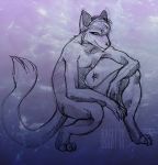  2014 3_toes anthro biped claws crouching english_text feline fur hair kagisnad leopard male mammal mars_(thequeenofmars) nude signature simple_background sketch snow_leopard solo text toe_claws toes 