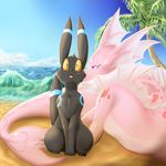  beach eeveelution facial_scar fin frill licking neck_frill nintendo palm_tree pok&eacute;mon scar seaside shiny_pok&eacute;mon tail_fin tongue tongue_out tree umbreon vaporeon video_games water xilrayne 