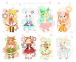  8girls artist_request blonde_hair blue_eyes fox furry green_eyes green_hair orange_hair pink_hair rabbit sheep 