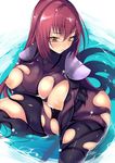  akishima_kei bad_id bad_pixiv_id blush bodysuit breasts brown_eyes fate/grand_order fate_(series) large_breasts long_hair looking_at_viewer nipples pauldrons purple_hair scathach_(fate)_(all) scathach_(fate/grand_order) solo torn_bodysuit torn_clothes very_long_hair water wet 