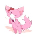  anthro bow cat cute feline female fur garnet_(jewelpet) hi_res jewelpet looking_at_viewer mammal one_eye_closed pastel-chaos persian_cat pink_eyes pink_fur sanrio simple_background solo sparkle white_background wink 