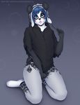  2017 5_fingers absurd_res anthro bear black_nose blue_eyes blue_hair blush clothed clothing digital_media_(artwork) front_view fur girly grey_background hair hi_res kneeling looking_at_viewer male mammal multicolored_fur panda short_hair simple_background sinfuldreams15 solo tongue tongue_out two_tone_fur 