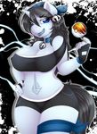  2016 absurd_res anthro big_breasts black_hair blue_eyes blue_tongue breasts camychan cleavage clothed clothing collar equine fan_character female fingerless_gloves gloves hair hand_on_hip hi_res horn long_hair looking_at_viewer mammal midriff my_little_pony nintendo nipple_bulge open_mouth pok&eacute;ball pok&eacute;mon solo team_skull thick_thighs tongue tongue_out unicorn video_games wide_hips 