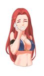  arm_strap bikini blue_bikini breasts embarrassed green_eyes hair_intakes hand_on_own_cheek handkerchief large_breasts long_hair pacific red_hair sima_naoteng smile swimsuit uss_argonaut_(ss-166) 