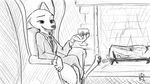  2017 alcohol anthro arctic_fox armchair beverage black_and_white canine chair clothed clothing crossed_legs disney female fire fireplace fox holding_object ittybittykittytittys log mammal monochrome necktie open_mouth open_smile signature sitting skye_(zootopia) smile solo suit wine wine_glass wood zootopia 