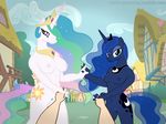  anthro anthrofied breasts cutie_mark devanstar digital_media_(artwork) disembodied_hand duo_focus equine female friendship_is_magic group horn human looking_at_viewer mammal my_little_pony nipples nude princess princess_celestia_(mlp) princess_luna_(mlp) pubes pussy royalty unicorn 