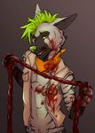  anthro blood clothed clothing cute gore guts hyena ikazu intesties invalid_tag looking_at_viewer mammal punk smile smirk topless 