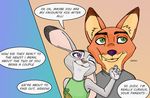  2016 4_fingers anthro canine clothed clothing dialogue digital_media_(artwork) dipstick_ears disney english_text fox fur green_eyes grey_fur grin inner_ear_fluff judy_hopps lagomorph mammal nick_wilde nightmoonrising_(artist) offscreen_character orange_fur purple_eyes rabbit simple_background smile speech_bubble teasing text zootopia 