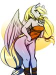  2014 anthro anthrofied avante92 blonde_hair bottomless breasts cleavage clothed clothing derpy_hooves_(mlp) equine feathered_wings feathers female food friendship_is_magic grey_feathers hair hi_res legwear mammal muffin my_little_pony pegasus ponytail shirt socks solo wings yellow_eyes 