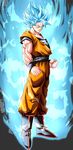  absurdres blue_eyes blue_hair boots dougi dragon_ball dragon_ball_z energy fighting_stance greymon_(nodoame1215) highres looking_at_viewer male_focus official_style solo son_gokuu spiked_hair super_saiyan super_saiyan_blue 