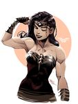  bare_shoulders black_hair breasts closed_eyes commentary dc_comics flexing lips long_hair medium_breasts mike_nesbitt mole mole_under_eye muscle muscular_female pose solo superhero tiara wonder_woman wonder_woman_(series) 