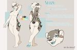  2017 anthro bear black_nose blue_eyes breasts butt cute digital_media_(artwork) english_text feline female fur girly hair hi_res leopard looking_at_viewer mammal model_sheet nude polar_bear simple_background skizu skizu_(character) smile snow_leopard solo spots spotted_fur standing tagme text white_fur 