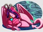 2015 alternate_species anthro anthrofied areola avante92 big_breasts breasts dragon dragonification female friendship_is_magic hair horn long_hair looking_at_viewer lying mammal membranous_wings multicolored_hair my_little_pony nipples nude princess_cadance_(mlp) scalie solo water wings 