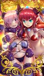  animal_ears armor ass_visible_through_thighs bikini_armor black_panties blue_eyes blush bra breasts card_(medium) closed_mouth commentary_request craft_essence dangerous_beast elizabeth_bathory_(brave)_(fate) elizabeth_bathory_(fate) elizabeth_bathory_(fate)_(all) fang fang_out fate/grand_order fate_(series) fur-trimmed_gloves fur-trimmed_legwear fur_trim gloves hair_over_one_eye halloween halloween_costume hat horns kurobuchi_numama lace lace-trimmed_bra large_breasts long_hair looking_at_viewer loose_bikini mash_kyrielight multiple_girls navel o-ring o-ring_top open_mouth panties pauldrons pointy_ears pumpkin purple_eyes purple_hair red_hair revealing_clothes revision short_hair smile swimsuit tail thigh_gap thighhighs underboob underwear wide_hips wolf_ears wolf_tail 