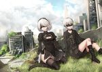  cleavage dress heels nier_automata rong_yi_tan thighhighs yorha_no.2_type_b yorha_no._9_type_s 