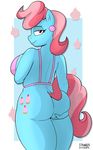  2015 anthro anthrofied butt butt_grab clothing cutie_mark ear_piercing earth_pony equine female friendship_is_magic hair half-closed_eyes hand_on_butt hi_res horse looking_at_viewer looking_back mammal mrs_cake_(mlp) multicolored_hair my_little_pony piercing pink_hair pony rear_view smile solo strangerdanger two_tone_hair 