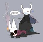 ! &lt;3 2017 4_fingers all_fours arthropod ass_up blush bottomless butt butt_grab cape clothed clothing dialogue digital_media_(artwork) duo english_text female from_behind_(disambiguation) grass grey_background half-erect hand_on_butt happy height_assist hi_res hollow_knight hollow_knight_(species) hornet hornet_(hollow_knight) hot_dogging humanoid humanoid_penis imminent_sex insect kilinah male male/female melee_weapon needle not_furry outside penis protagonist_(hollow_knight) simple_background size_difference smaller_male speech_bubble surprise text tree_stump video_games wasp weapon 