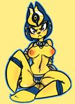  2017 animal_crossing ankha annoyed anthro badassbaal blue_hair breasts camel_toe cat clothing collar egyptian feline female fur hair hi_res makeup mammal nintendo nipples panties presenting presenting_pussy pussy simple_background sitting solo spread_legs spreading striped_panties striped_tail stripes underwear video_games 