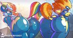  2016 absurd_res anthro anus bent_over butt camel_toe clothing dock duo equine eyewear feathered_wings feathers female friendship_is_magic goggles hair hi_res licking licking_lips long_hair mammal multicolored_hair my_little_pony orange_hair pegasus rainbow_dash_(mlp) rainbow_hair skinsuit smile spitfire_(mlp) tight_clothing tongue tongue_out two_tone_hair whisperfoot wings wonderbolts_(mlp) wonderbolts_uniform 