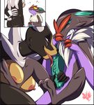  anthro breasts duo female flaire hi_res jolly-jak kelpy_(character) licking male male/female mega_evolution mega_houndoom nintendo noivern oral penis pok&eacute;mon red_eyes shy simple_background tongue tongue_out video_games white_background 