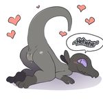  &lt;3 2016 anthro anthrofied anus butt female giggle grey_body hi_res itsunknownanon looking_at_viewer nintendo nude pok&eacute;mon pose presenting presenting_hindquarters pussy pussy_juice raised_tail salandit simple_background solo text video_games white_background 