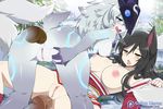  2girls absurdres ahri all_fours anal ass bent_over breasts dark_skinned_male erect_nipples fox_girl girl_on_top highres kindred league_of_legends lucian_(league_of_legends) naughty_face nipples penis pussy sex sollyz spread_pussy uncensored watermark 