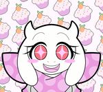  &lt;3 alternate_universe altertale angry animated bandanna blush caprine clothing cupcake food friisans fruit gloves goat horn mammal pattern_background red_eyes simple_background smile solo strawberry teeth tongue toriel underswap undertale v_sign video_games 